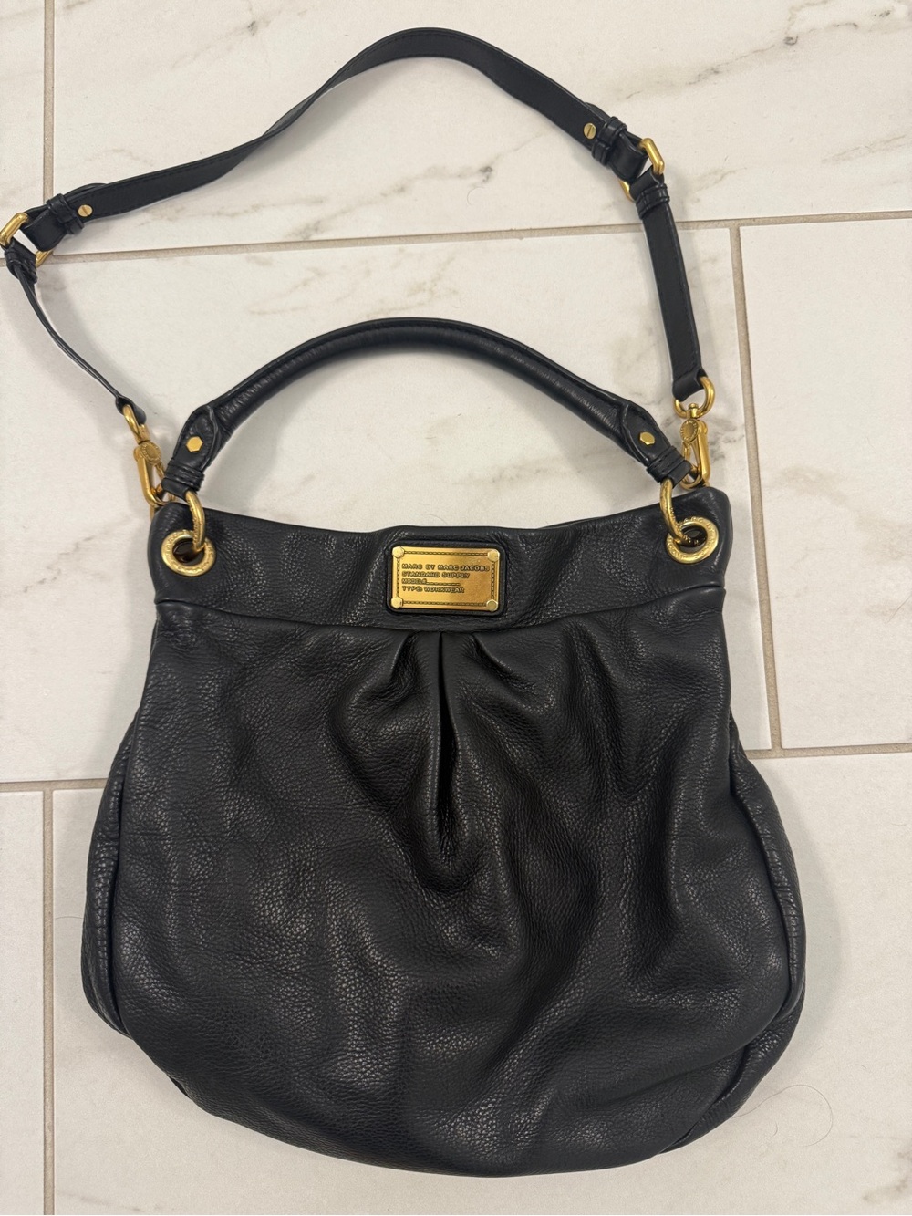 Marc By Marc Jacobs Black Leather Hobo Bag with Gold Hardware